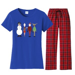 Xmas Hipster Santa And Mrs Claus Snow Rudy Reindeer Gift Women's Flannel Pajama Set