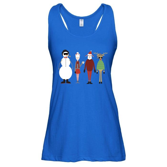 Xmas Hipster Santa And Mrs Claus Snow Rudy Reindeer Gift Ladies Essential Flowy Tank