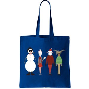 Xmas Hipster Santa And Mrs Claus Snow Rudy Reindeer Gift Tote Bag