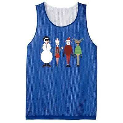 Xmas Hipster Santa And Mrs Claus Snow Rudy Reindeer Gift Mesh Reversible Basketball Jersey Tank