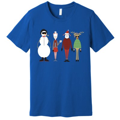 Xmas Hipster Santa And Mrs Claus Snow Rudy Reindeer Gift Premium T-Shirt