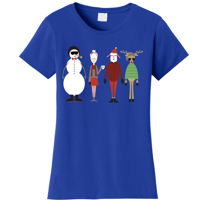 Xmas Hipster Santa And Mrs Claus Snow Rudy Reindeer Gift Women's T-Shirt