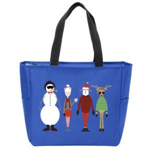 Xmas Hipster Santa And Mrs Claus Snow Rudy Reindeer Gift Zip Tote Bag