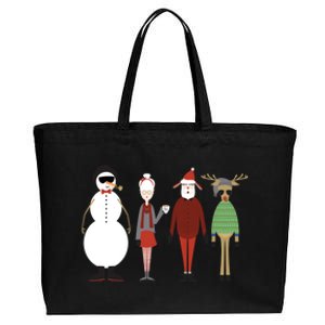 Xmas Hipster Santa And Mrs Claus Snow Rudy Reindeer Gift Cotton Canvas Jumbo Tote