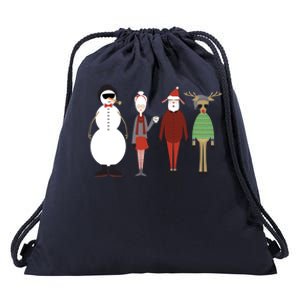 Xmas Hipster Santa And Mrs Claus Snow Rudy Reindeer Gift Drawstring Bag