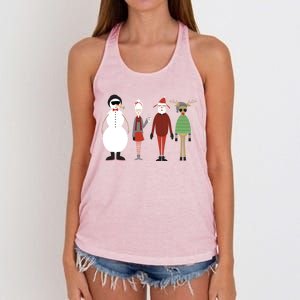 Xmas Hipster Santa And Mrs Claus Snow Rudy Reindeer Gift Women's Knotted Racerback Tank