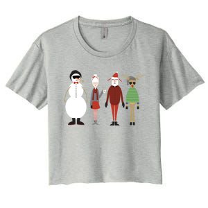 Xmas Hipster Santa And Mrs Claus Snow Rudy Reindeer Gift Women's Crop Top Tee