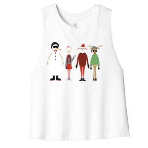 Xmas Hipster Santa And Mrs Claus Snow Rudy Reindeer Gift Women's Racerback Cropped Tank