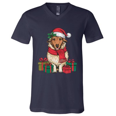 Xmas Holiday Santa Hat Anatolian Shepherd Dog Christmas V-Neck T-Shirt