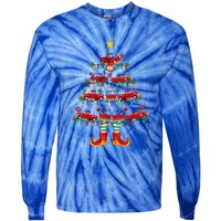 Xmas Holiday Santa Lights Red Truck Christmas Tree Gift Tie-Dye Long Sleeve Shirt