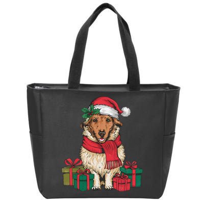 Xmas Holiday Santa Hat Anatolian Shepherd Dog Christmas Zip Tote Bag