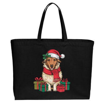 Xmas Holiday Santa Hat Anatolian Shepherd Dog Christmas Cotton Canvas Jumbo Tote