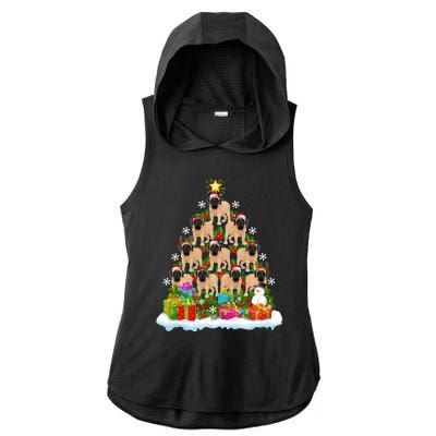 Xmas Holiday Santa English Mastiff Dog Christmas Tree Ladies PosiCharge Tri-Blend Wicking Draft Hoodie Tank