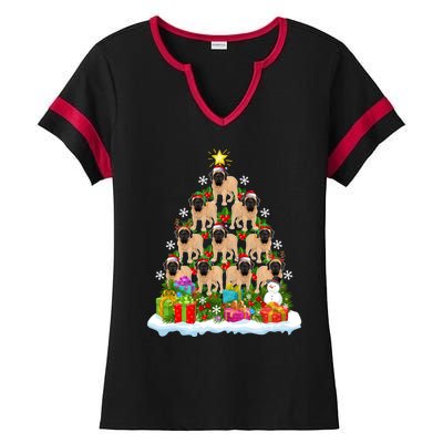 Xmas Holiday Santa English Mastiff Dog Christmas Tree Ladies Halftime Notch Neck Tee