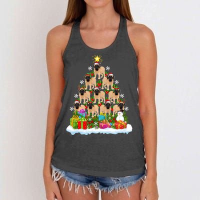 Xmas Holiday Santa English Mastiff Dog Christmas Tree Women's Knotted Racerback Tank