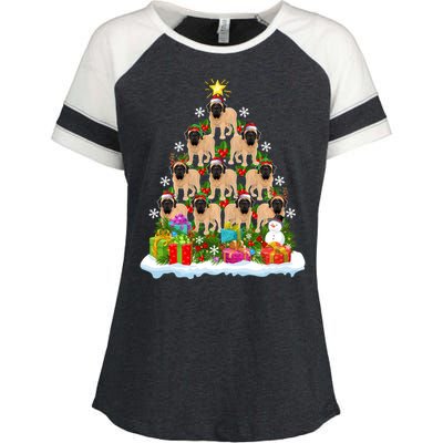 Xmas Holiday Santa English Mastiff Dog Christmas Tree Enza Ladies Jersey Colorblock Tee