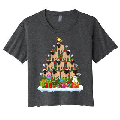 Xmas Holiday Santa English Mastiff Dog Christmas Tree Women's Crop Top Tee