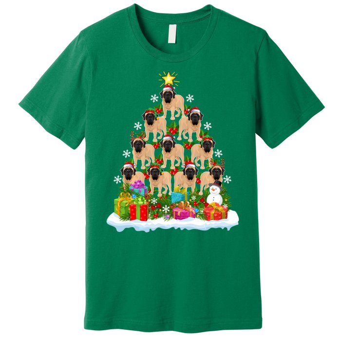 Xmas Holiday Santa English Mastiff Dog Christmas Tree Premium T-Shirt