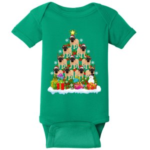 Xmas Holiday Santa English Mastiff Dog Christmas Tree Baby Bodysuit