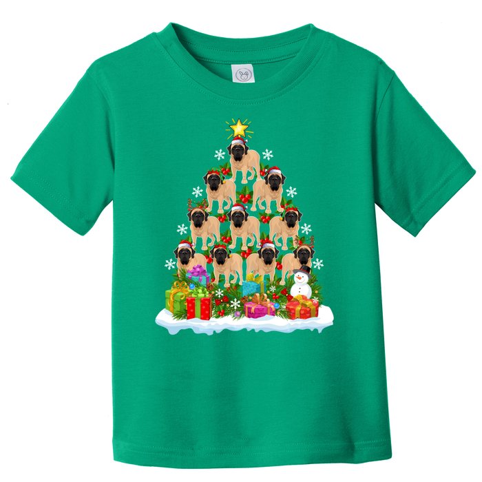 Xmas Holiday Santa English Mastiff Dog Christmas Tree Toddler T-Shirt