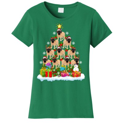 Xmas Holiday Santa English Mastiff Dog Christmas Tree Women's T-Shirt