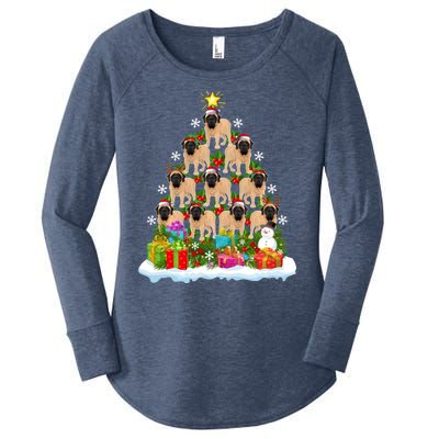 Xmas Holiday Santa English Mastiff Dog Christmas Tree Women's Perfect Tri Tunic Long Sleeve Shirt