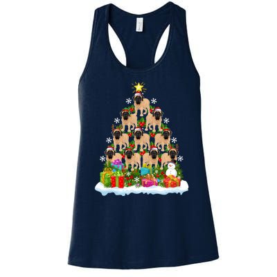 Xmas Holiday Santa English Mastiff Dog Christmas Tree Women's Racerback Tank