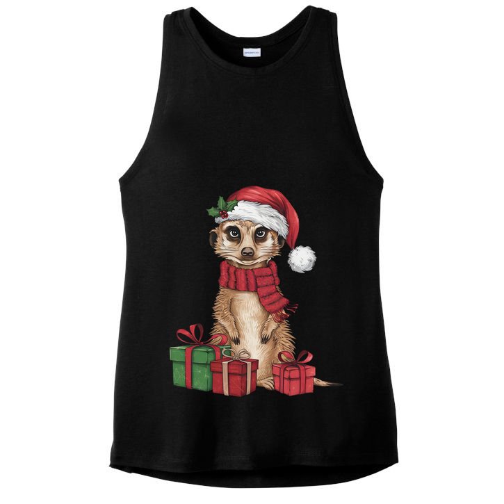 Xmas Holiday Santa Meerkat Christmas Great Gift Ladies PosiCharge Tri-Blend Wicking Tank