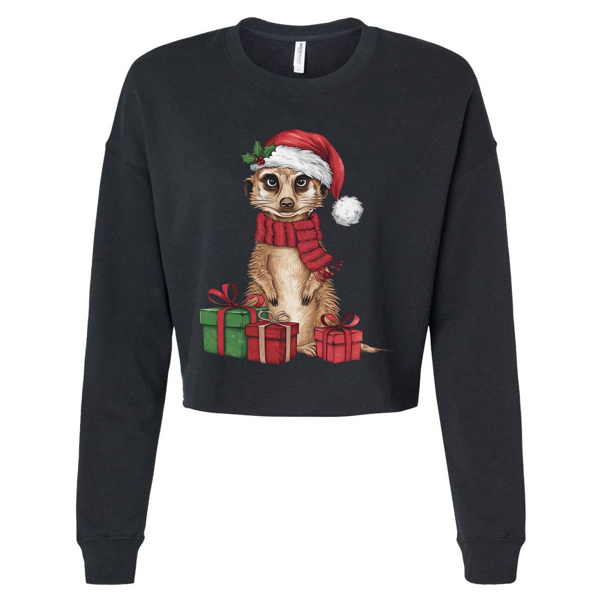 Xmas Holiday Santa Meerkat Christmas Great Gift Cropped Pullover Crew