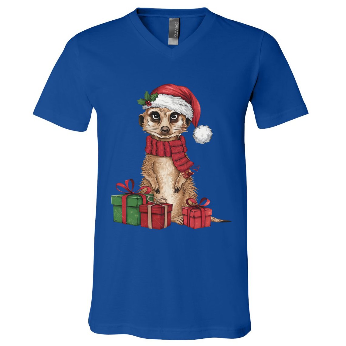 Xmas Holiday Santa Meerkat Christmas Great Gift V-Neck T-Shirt