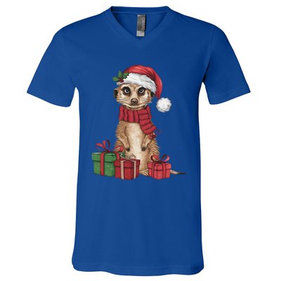 Xmas Holiday Santa Meerkat Christmas Great Gift V-Neck T-Shirt