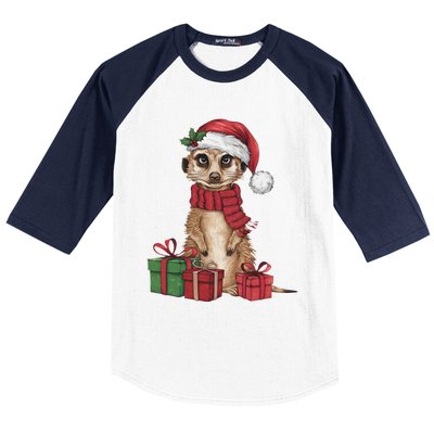 Xmas Holiday Santa Meerkat Christmas Great Gift Baseball Sleeve Shirt