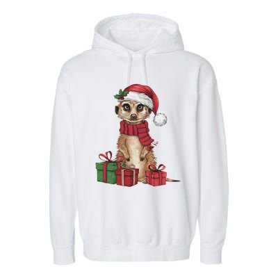 Xmas Holiday Santa Meerkat Christmas Great Gift Garment-Dyed Fleece Hoodie