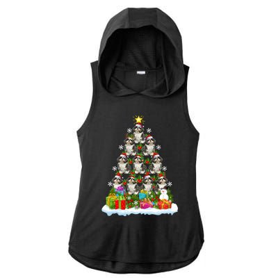 Xmas Holiday Santa Shih Tzu Dog Christmas Tree Ladies PosiCharge Tri-Blend Wicking Draft Hoodie Tank