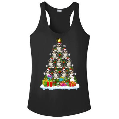 Xmas Holiday Santa Shih Tzu Dog Christmas Tree Ladies PosiCharge Competitor Racerback Tank