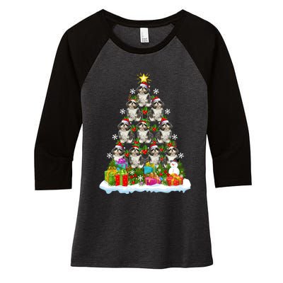 Xmas Holiday Santa Shih Tzu Dog Christmas Tree Women's Tri-Blend 3/4-Sleeve Raglan Shirt