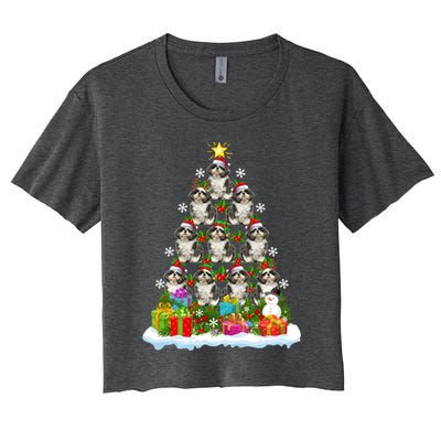 Xmas Holiday Santa Shih Tzu Dog Christmas Tree Women's Crop Top Tee