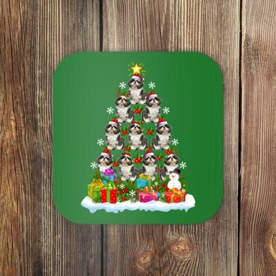 Xmas Holiday Santa Shih Tzu Dog Christmas Tree Coaster