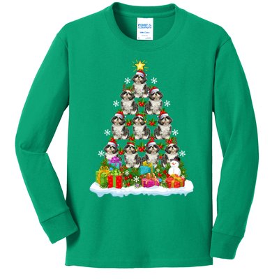 Xmas Holiday Santa Shih Tzu Dog Christmas Tree Kids Long Sleeve Shirt