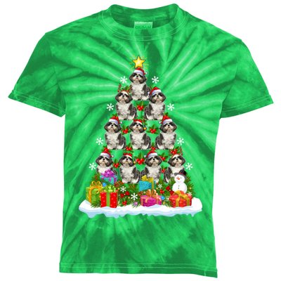 Xmas Holiday Santa Shih Tzu Dog Christmas Tree Kids Tie-Dye T-Shirt