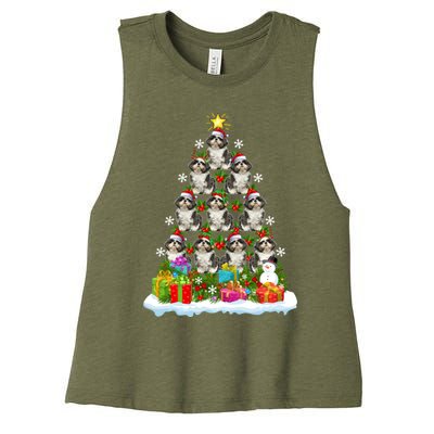 Xmas Holiday Santa Shih Tzu Dog Christmas Tree Women's Racerback Cropped Tank