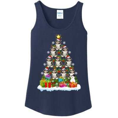 Xmas Holiday Santa Shih Tzu Dog Christmas Tree Ladies Essential Tank