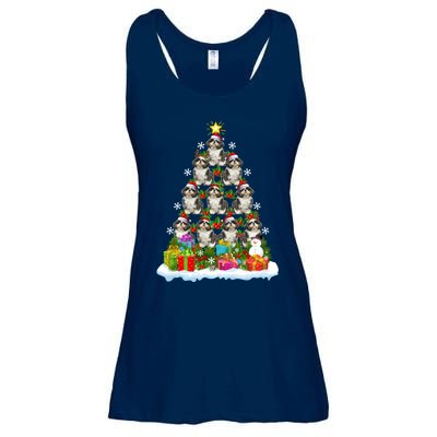 Xmas Holiday Santa Shih Tzu Dog Christmas Tree Ladies Essential Flowy Tank