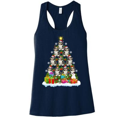 Xmas Holiday Santa Shih Tzu Dog Christmas Tree Women's Racerback Tank