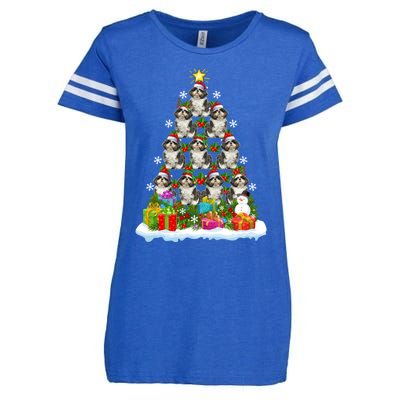 Xmas Holiday Santa Shih Tzu Dog Christmas Tree Enza Ladies Jersey Football T-Shirt