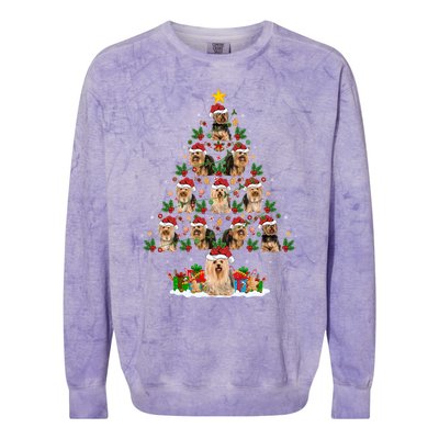 Xmas Holiday Santa Yorkshire Terrier Dog Christmas Tree Gift Colorblast Crewneck Sweatshirt