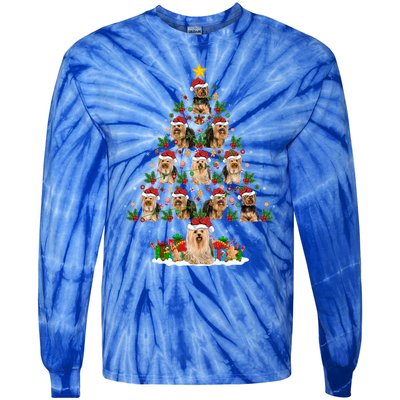 Xmas Holiday Santa Yorkshire Terrier Dog Christmas Tree Gift Tie-Dye Long Sleeve Shirt