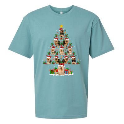 Xmas Holiday Santa Yorkshire Terrier Dog Christmas Tree Gift Sueded Cloud Jersey T-Shirt