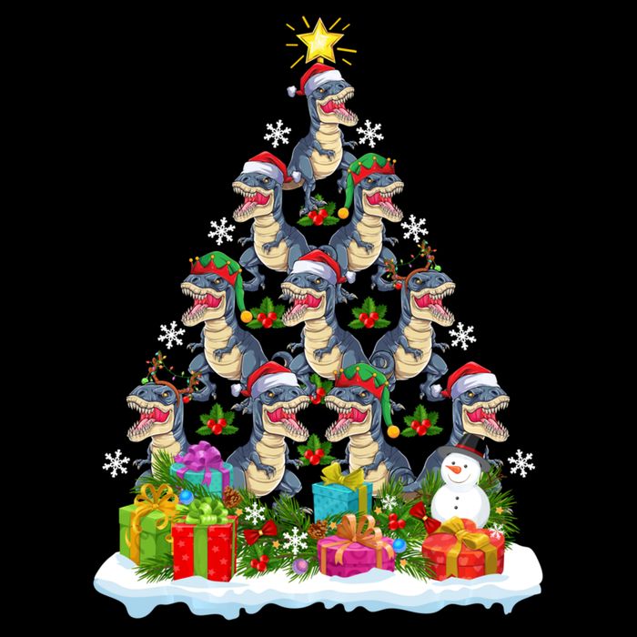 Xmas Holiday Santa TRex Dinosaur Christmas Tree Womens Tank Top