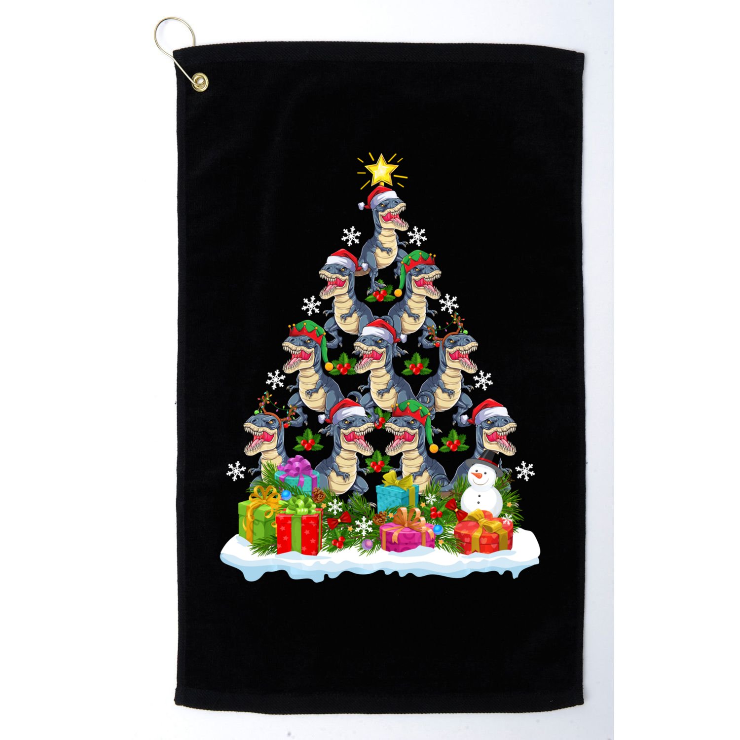 Xmas Holiday Santa TRex Dinosaur Christmas Tree Golf Towel